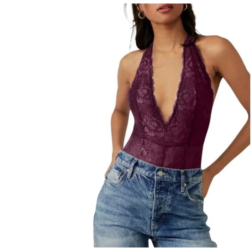 Free People Everyday Lace Bodysuit Plum Jam NWT​​